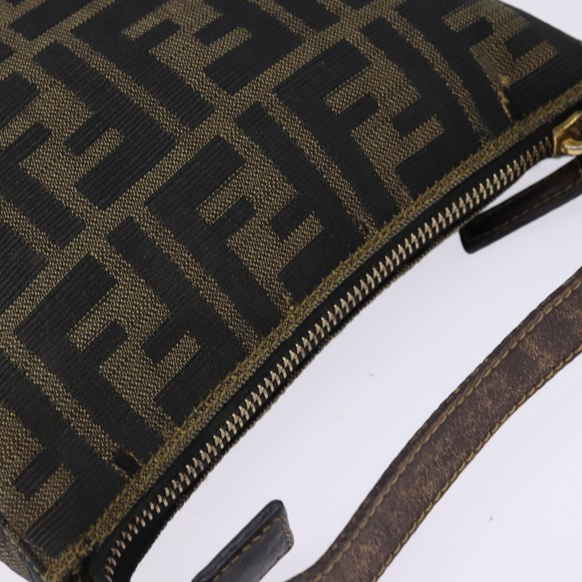 FENDI Zucca Canvas Hand Bag Brown Black gold Auth 143969