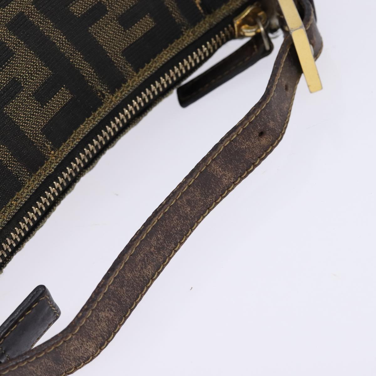FENDI Zucca Canvas Hand Bag Brown Black gold Auth 143969
