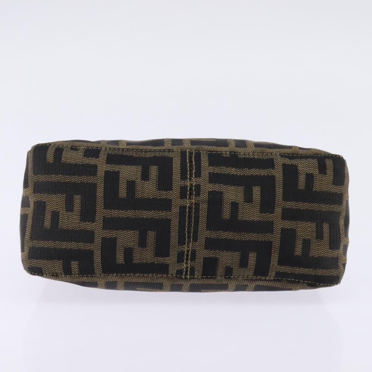 FENDI Zucca Canvas Hand Bag Brown Black gold Auth 143969