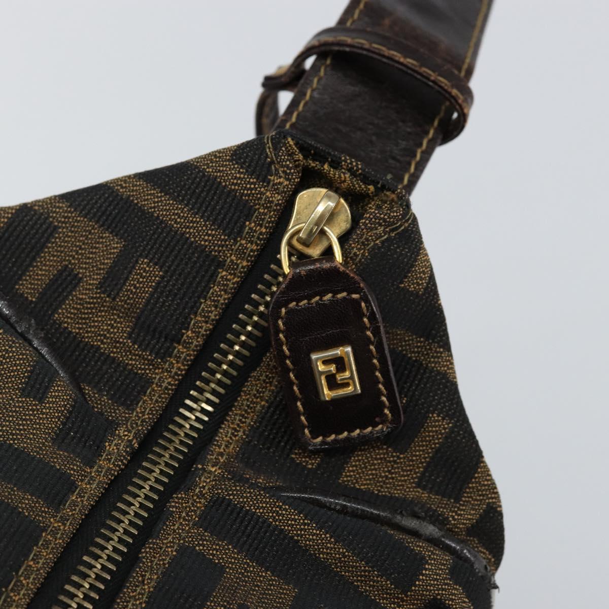 FENDI Zucca Canvas Hand Bag Brown Black gold Auth 143970