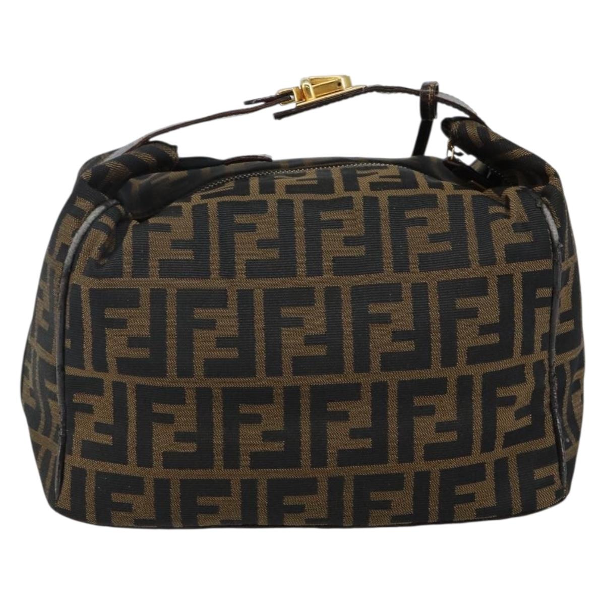 FENDI Zucca Canvas Hand Bag Brown Black gold Auth 143970