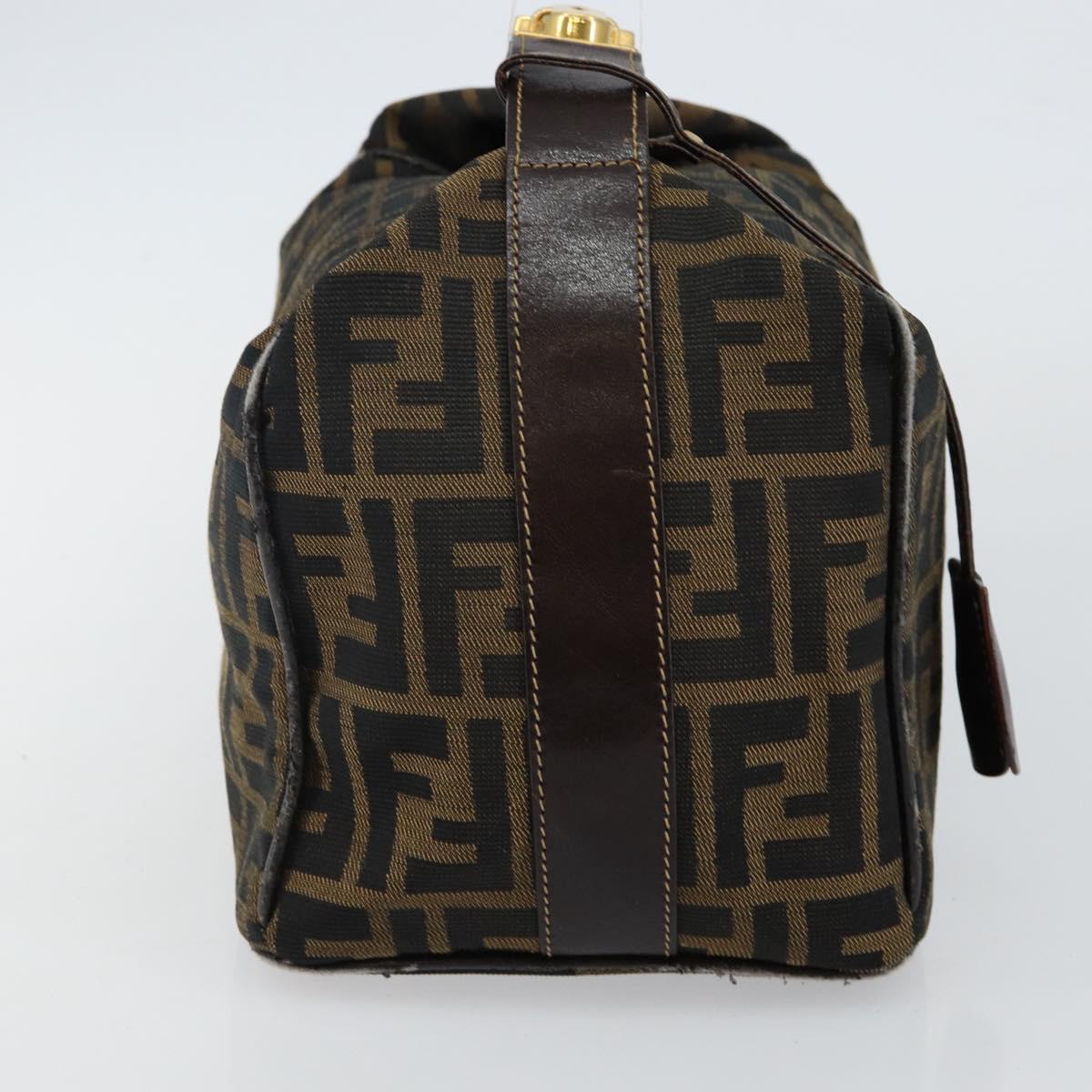 FENDI Zucca Canvas Hand Bag Brown Black gold Auth 143970
