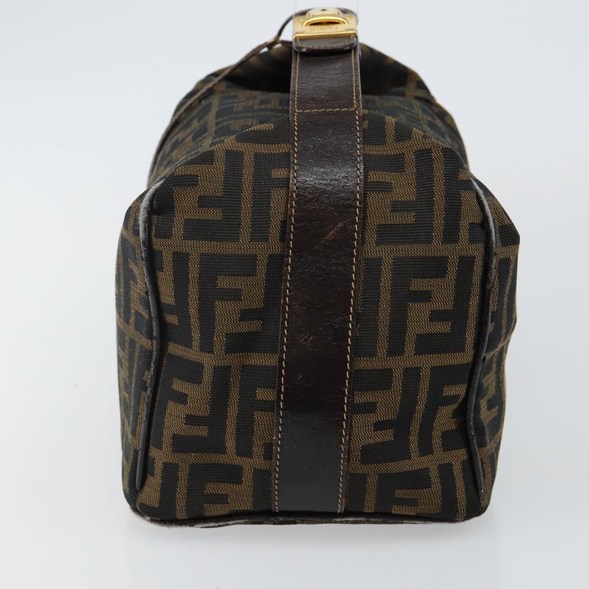 FENDI Zucca Canvas Hand Bag Brown Black gold Auth 143970