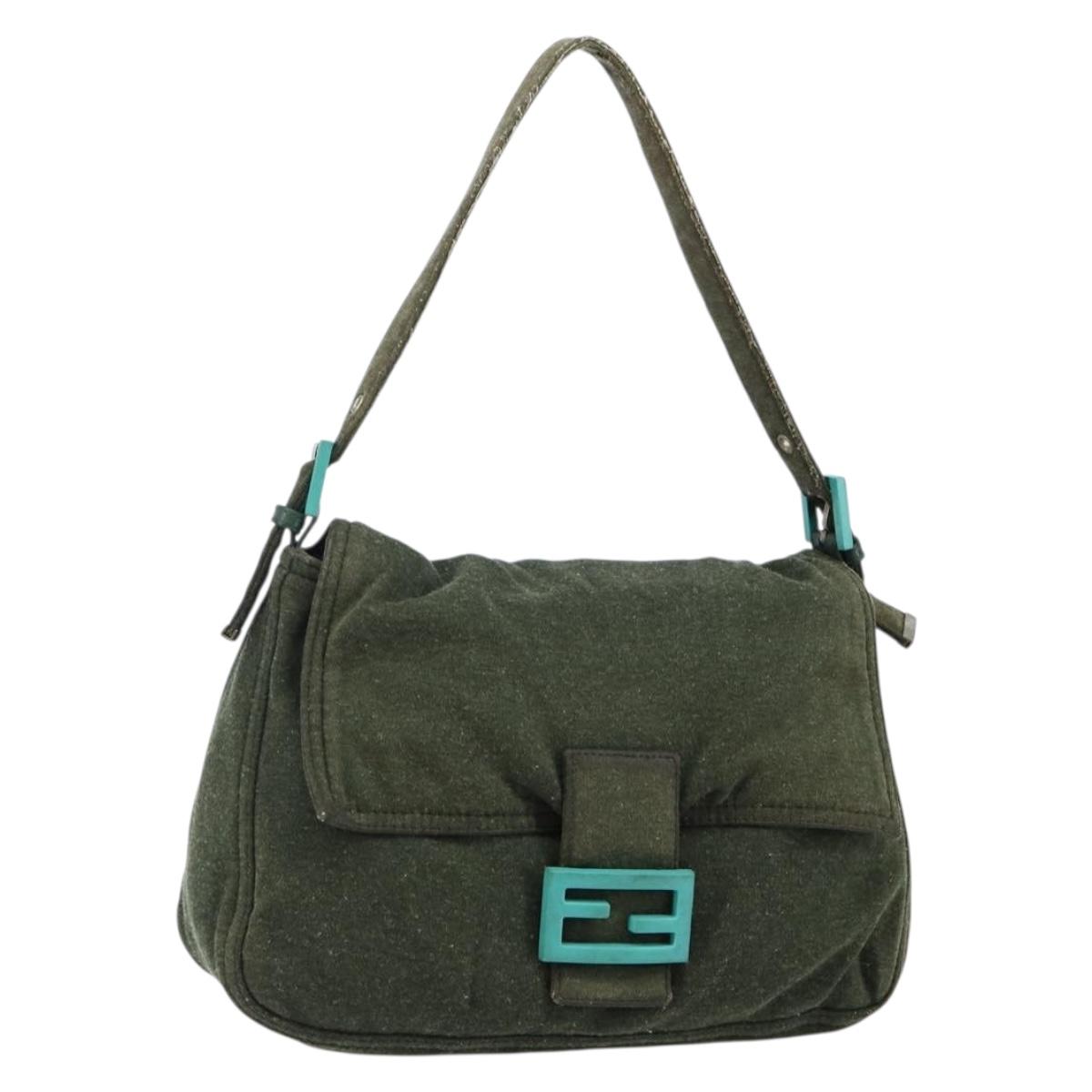 FENDI Mamma Baguette Shoulder Bag Wool Green Auth 143971