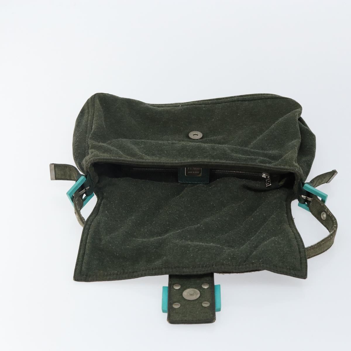 FENDI Mamma Baguette Shoulder Bag Wool Green Auth 143971