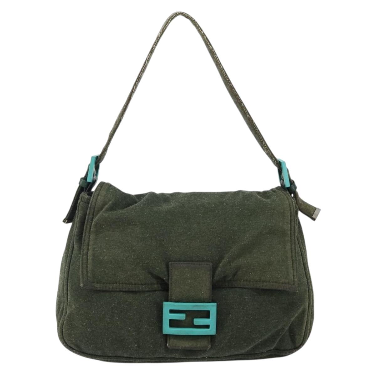 FENDI Mamma Baguette Shoulder Bag Wool Green Auth 143971