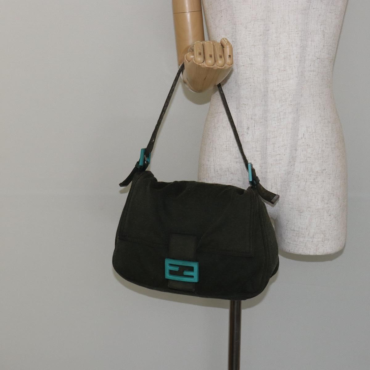 FENDI Mamma Baguette Shoulder Bag Wool Green Auth 143971