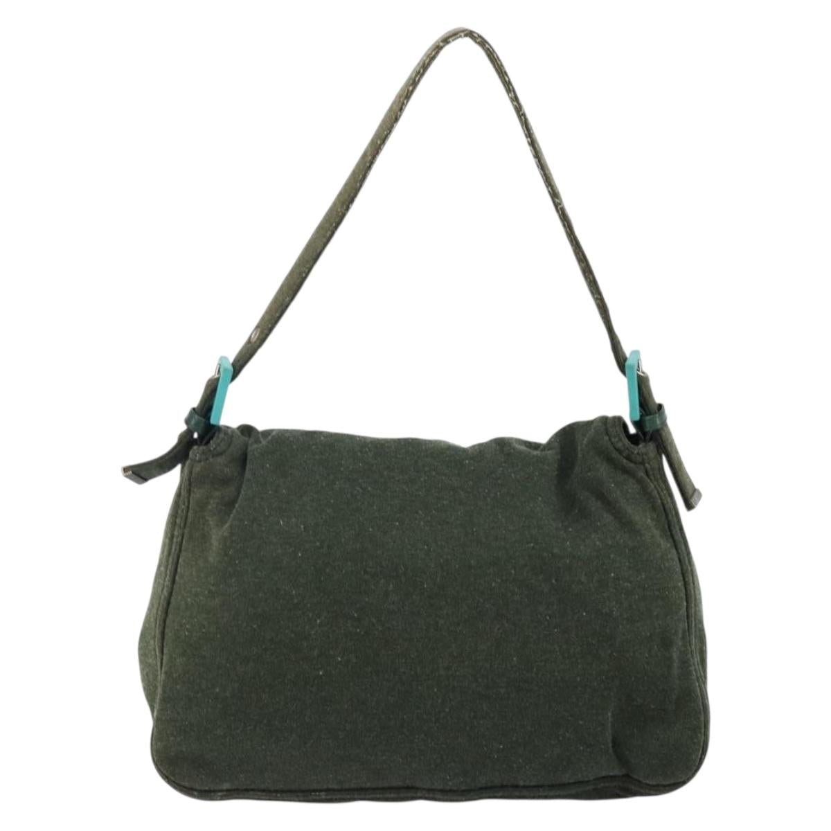 FENDI Mamma Baguette Shoulder Bag Wool Green Auth 143971