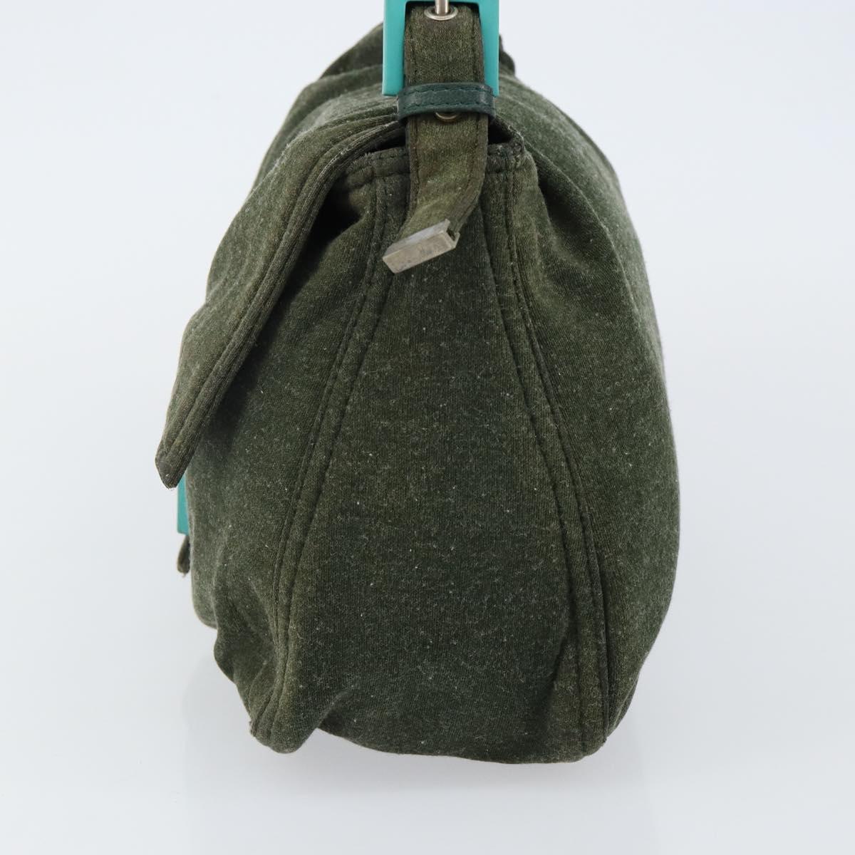 FENDI Mamma Baguette Shoulder Bag Wool Green Auth 143971