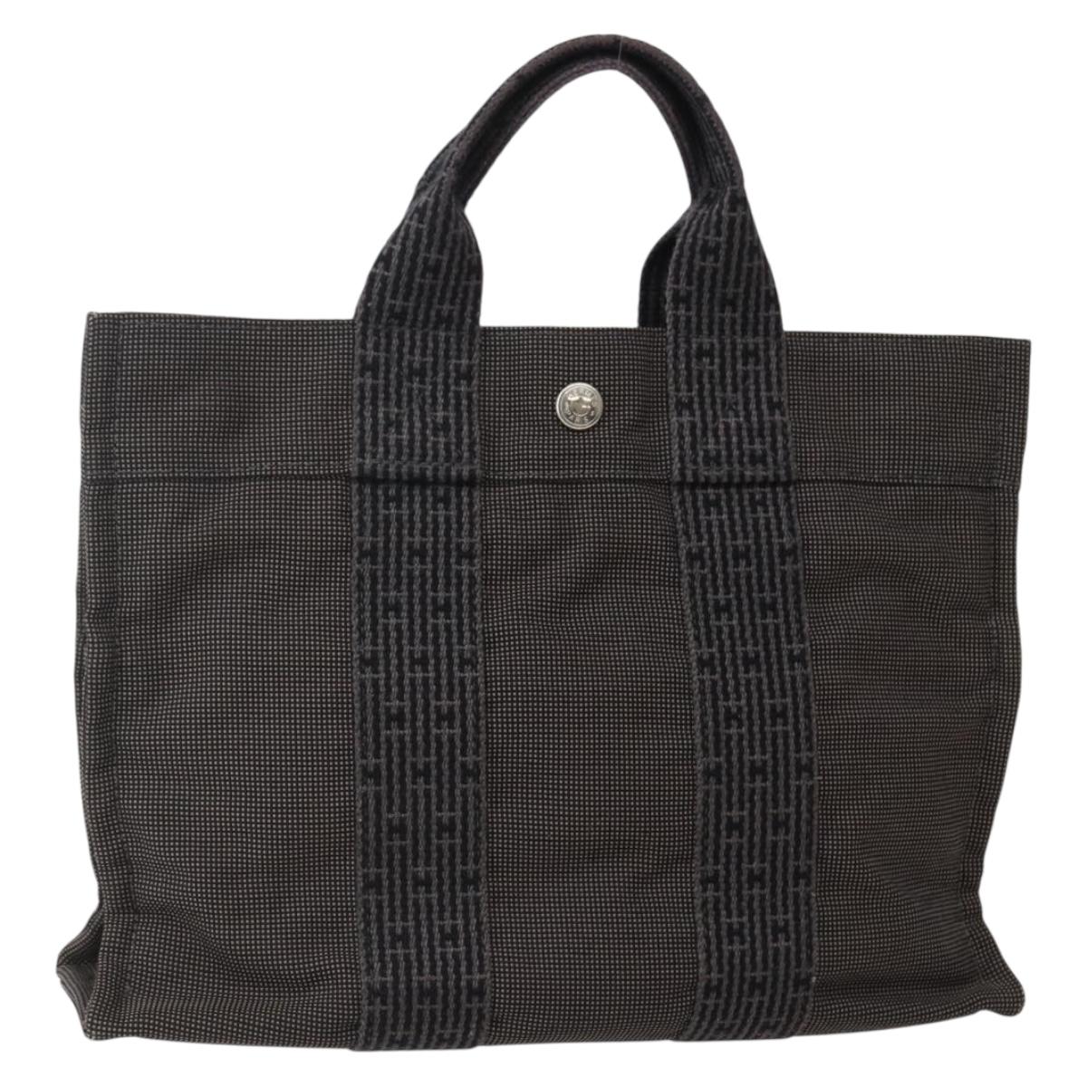 HERMES Her Line PM Hand Bag Canvas Gray Silver Auth 143972