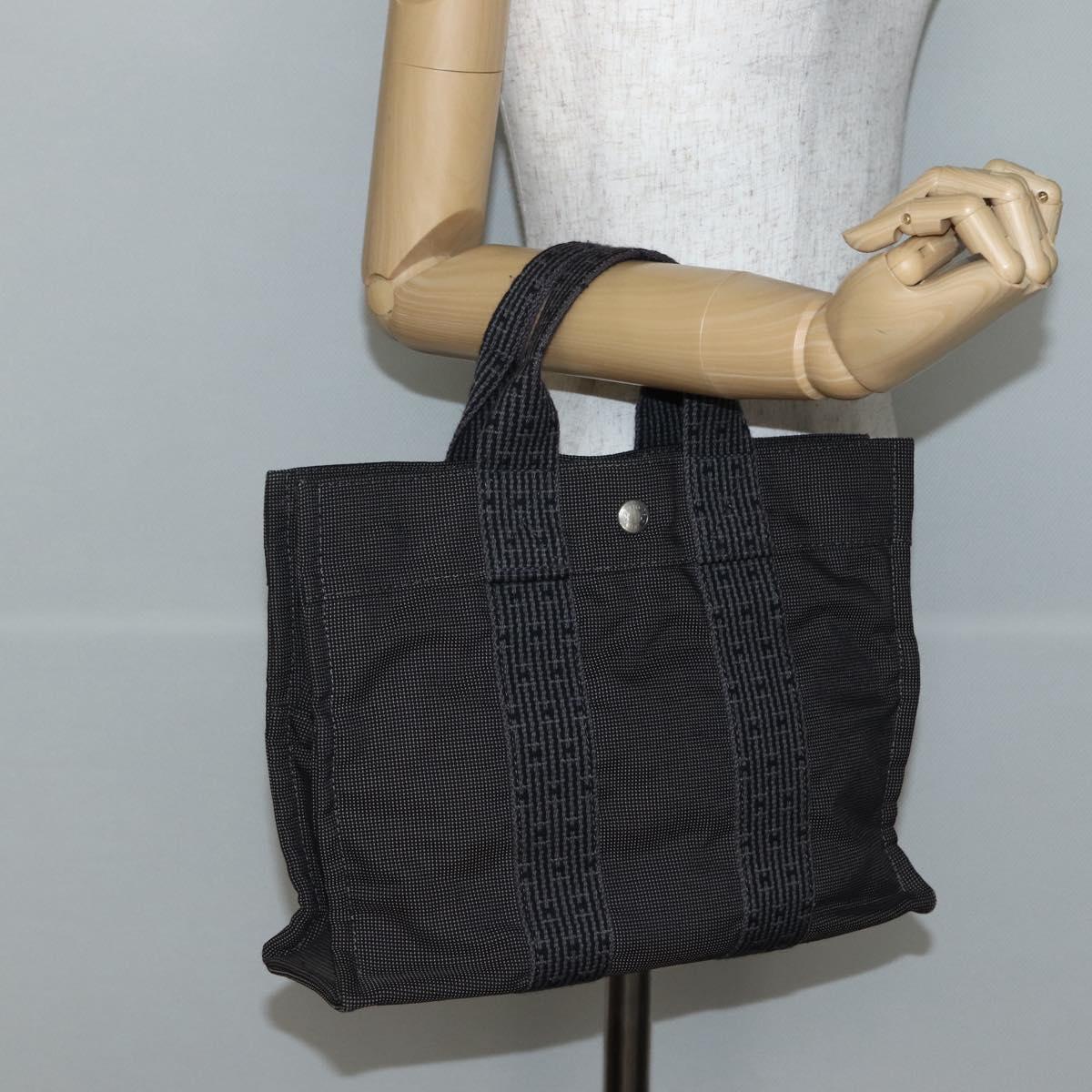 HERMES Her Line PM Hand Bag Canvas Gray Silver Auth 143972