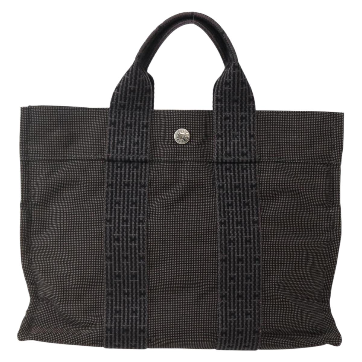 HERMES Her Line PM Hand Bag Canvas Gray Silver Auth 143972