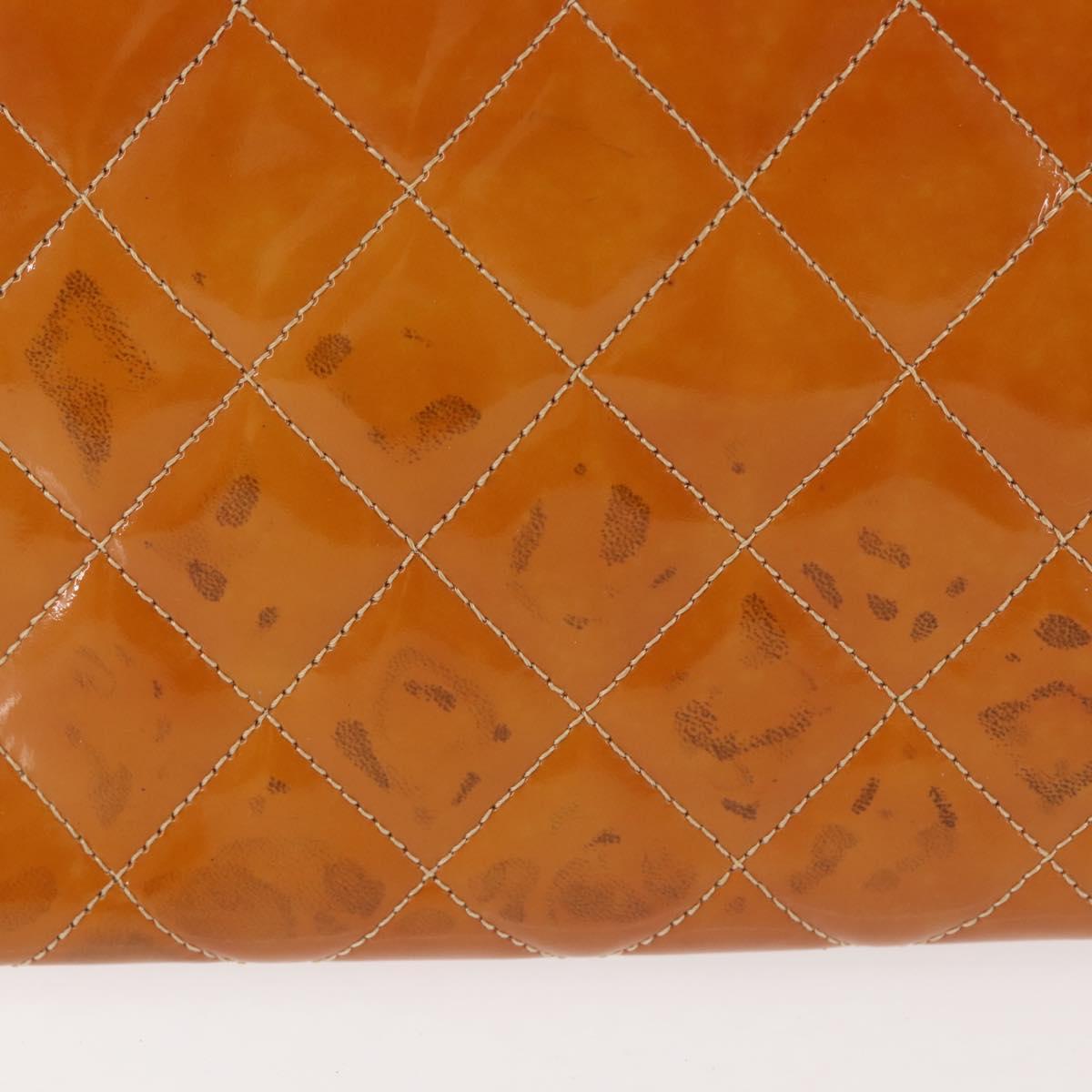 CHANEL Matelasse Chain Shoulder Bag Patent leather Beige Gold CC Auth 143975