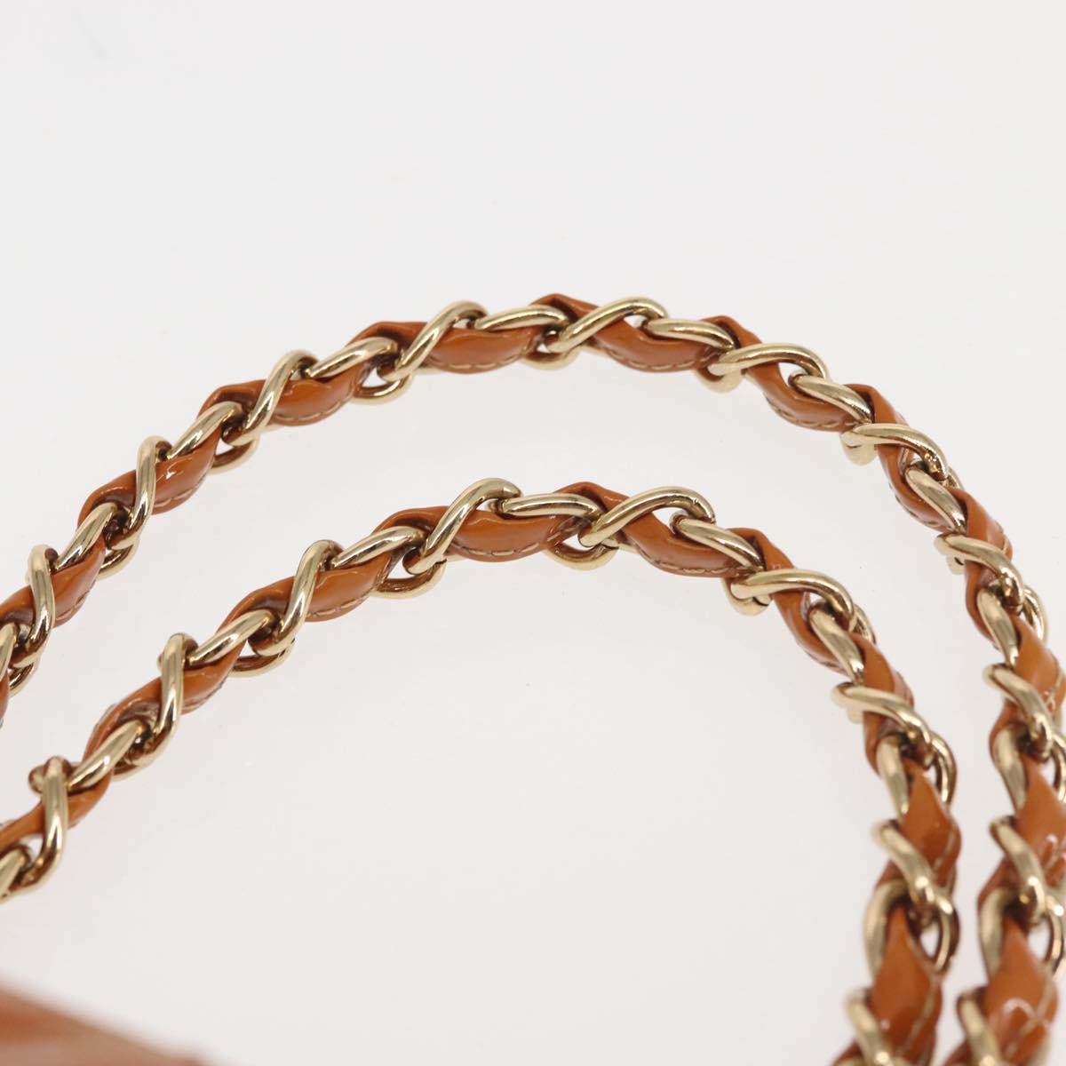 CHANEL Matelasse Chain Shoulder Bag Patent leather Beige Gold CC Auth 143975