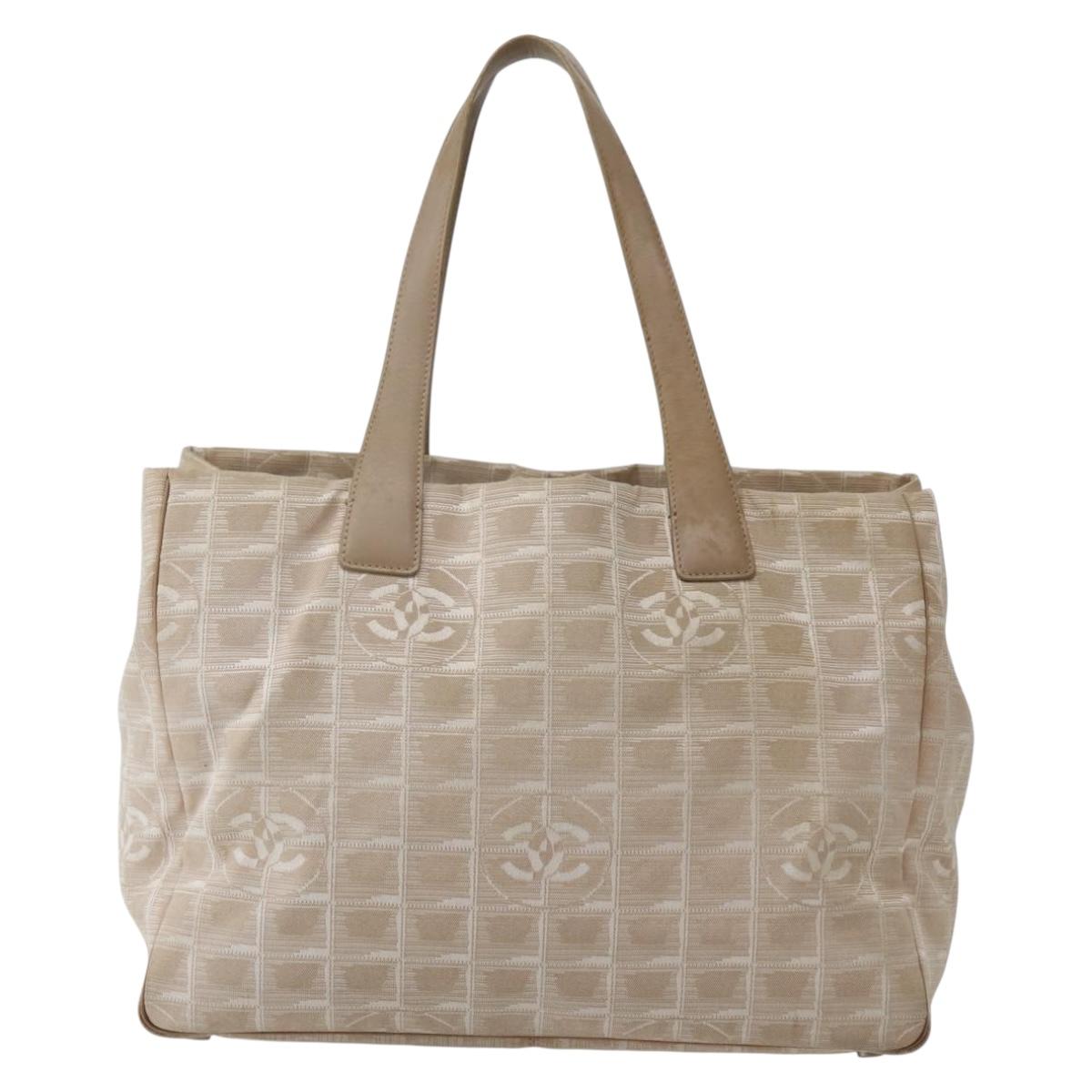 CHANEL New Travel Line Tote Bag Nylon Beige Gold CC Auth 143977