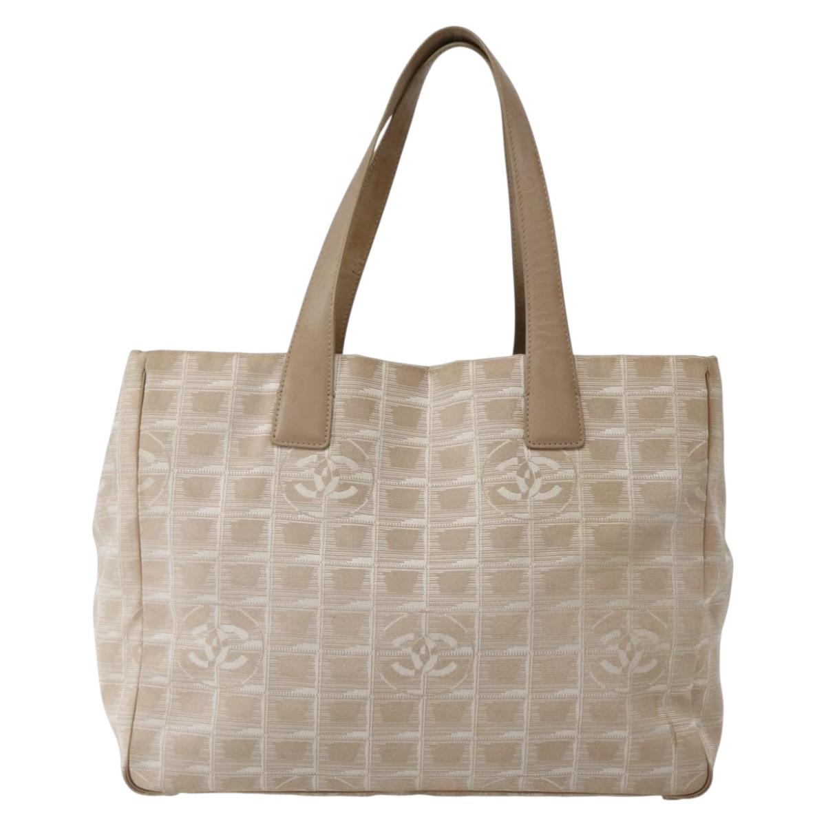 CHANEL New Travel Line Tote Bag Nylon Beige Gold CC Auth 143977