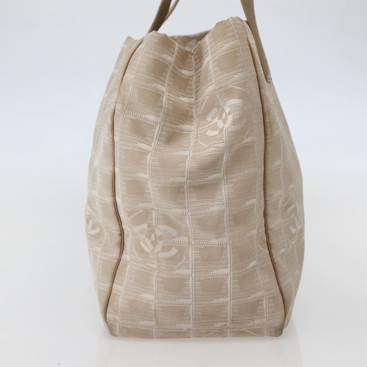 CHANEL New Travel Line Tote Bag Nylon Beige Gold CC Auth 143977