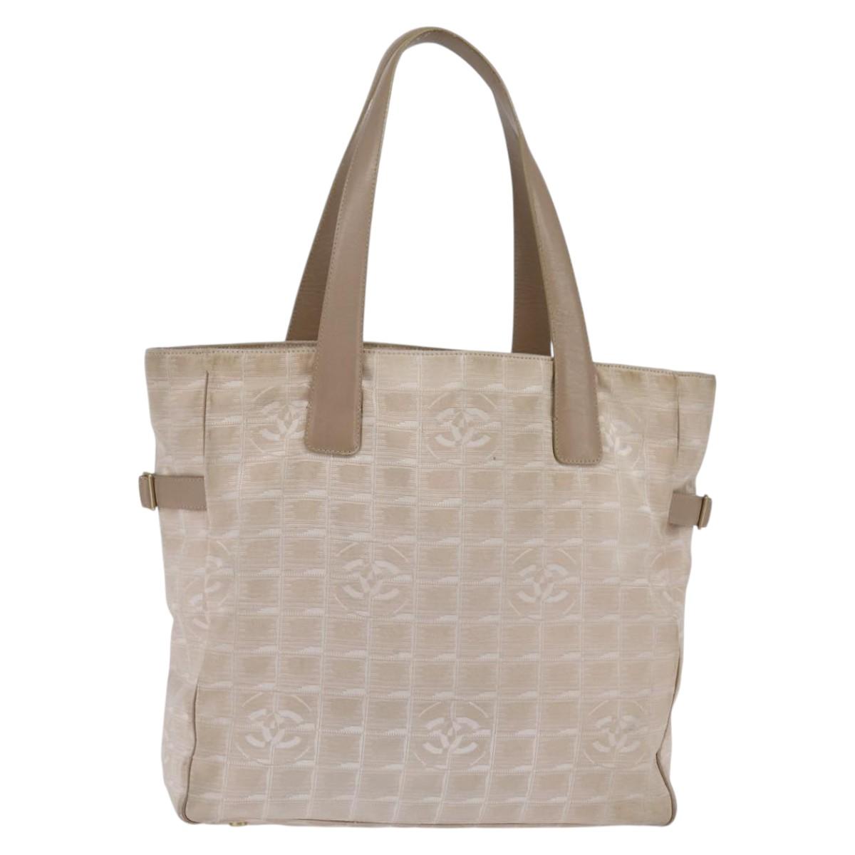 CHANEL New Travel line Tote Bag Nylon Beige Gold CC Auth 143978