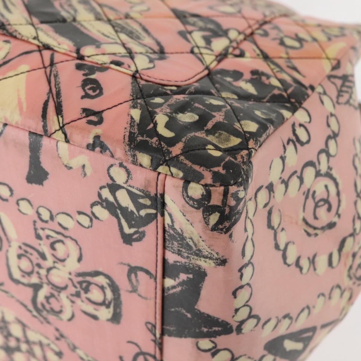 CHANEL Matelasse floral Pattern Chain Bag Coated Canvas Pink Gold CC Auth 143979