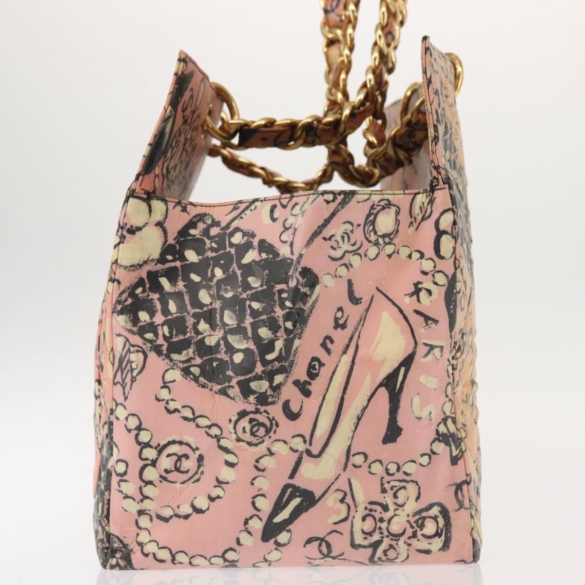 CHANEL Matelasse floral Pattern Chain Bag Coated Canvas Pink Gold CC Auth 143979
