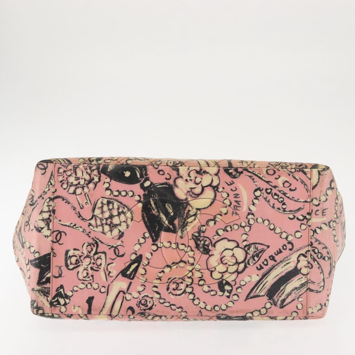 CHANEL Matelasse floral Pattern Chain Bag Coated Canvas Pink Gold CC Auth 143979