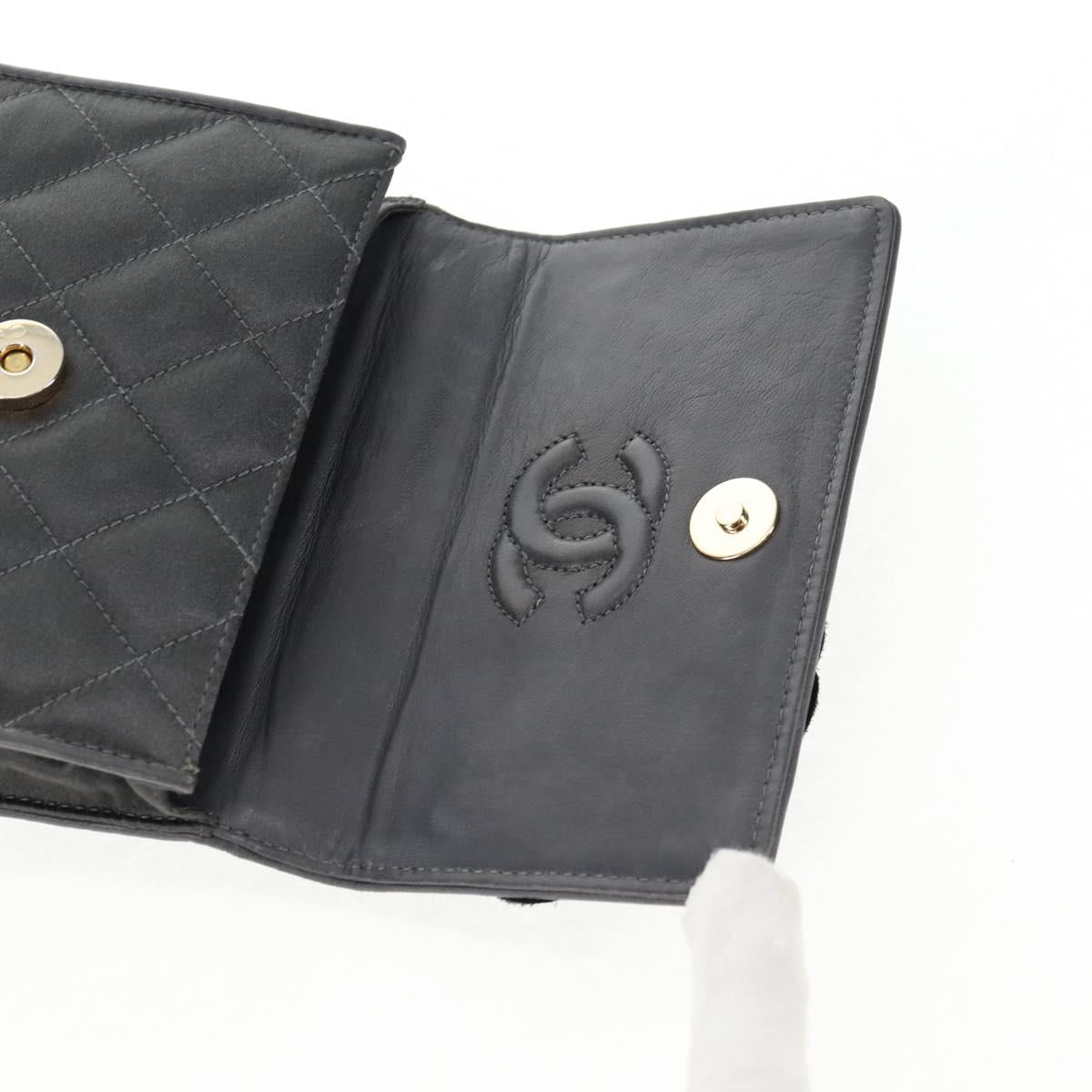 CHANEL Matelasse Camellia Chain Shoulder Bag Satin Gray Gold CC Auth 143981V