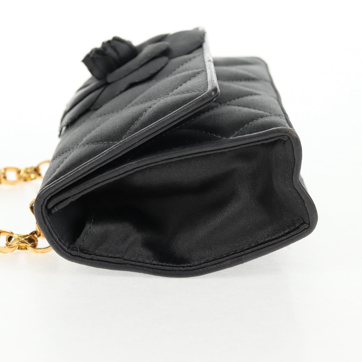 CHANEL Matelasse Camellia Chain Shoulder Bag Satin Gray Gold CC Auth 143981V