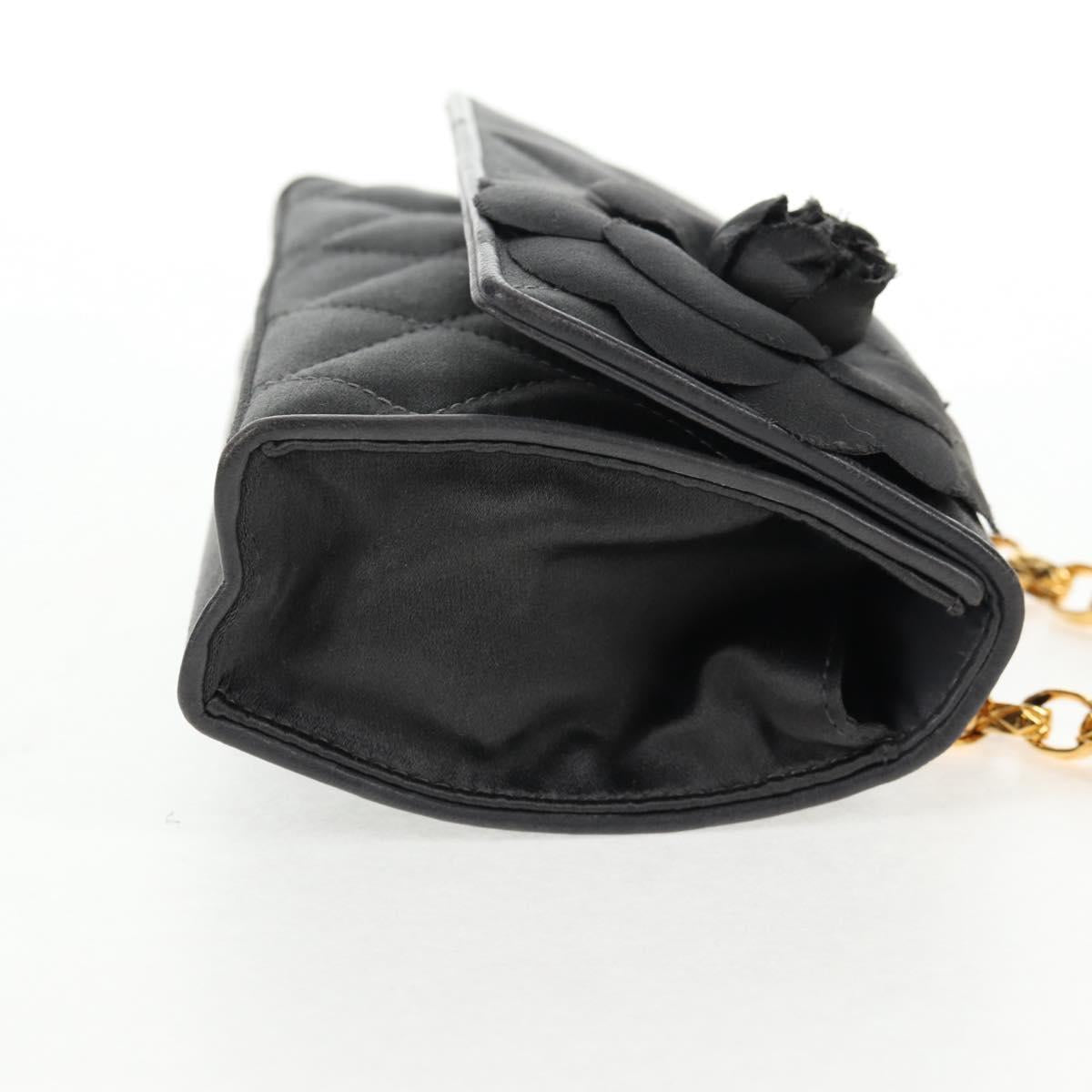 CHANEL Matelasse Camellia Chain Shoulder Bag Satin Gray Gold CC Auth 143981V
