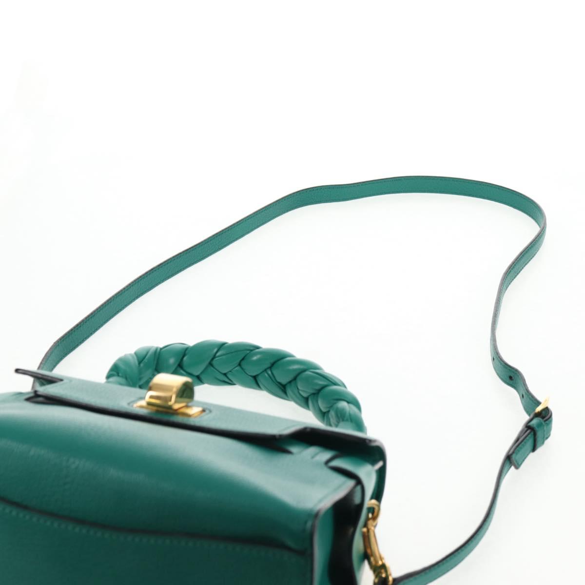 Miu Miu Matelasse Hand Bag Leather 2way Green Gold Auth 143983M