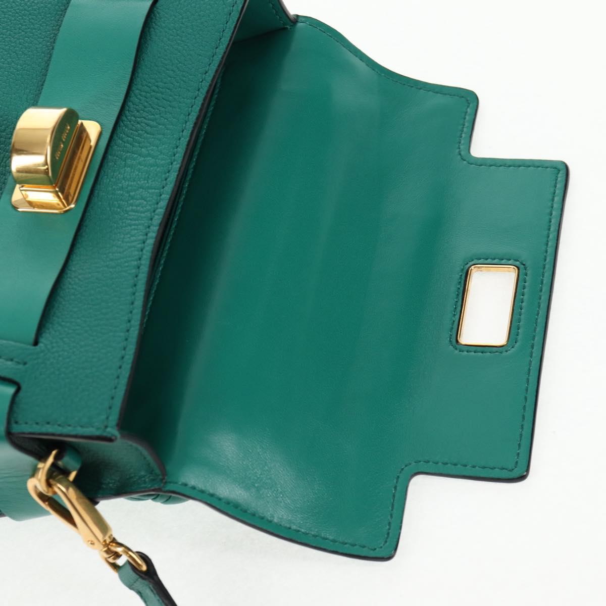 Miu Miu Matelasse Hand Bag Leather 2way Green Gold Auth 143983M