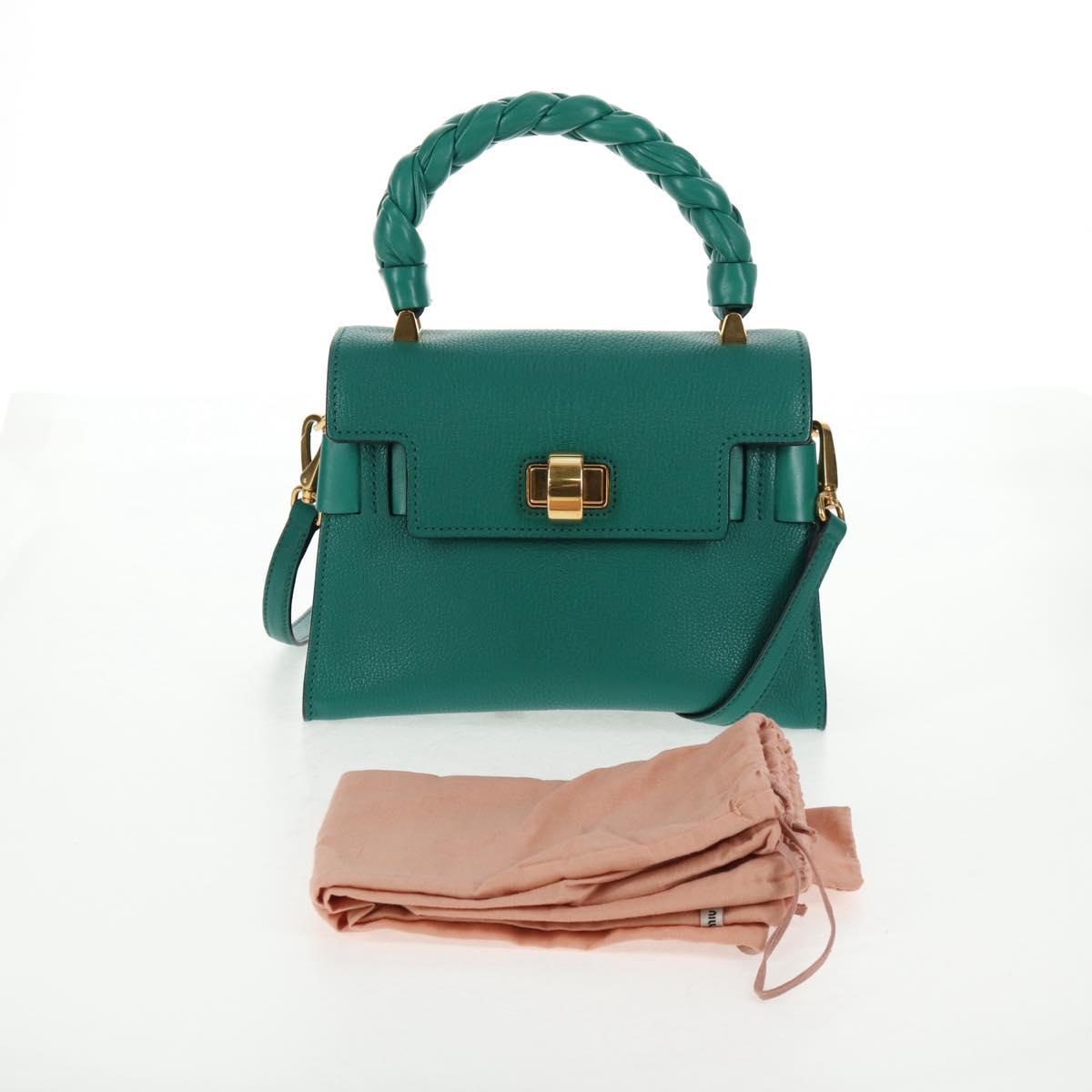 Miu Miu Matelasse Hand Bag Leather 2way Green Gold Auth 143983M