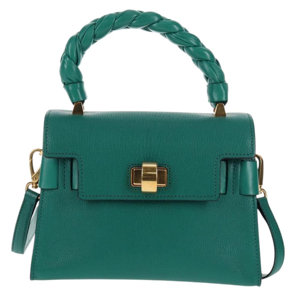 Miu Miu Matelasse Hand Bag Leather 2way Green Gold Auth 143983M