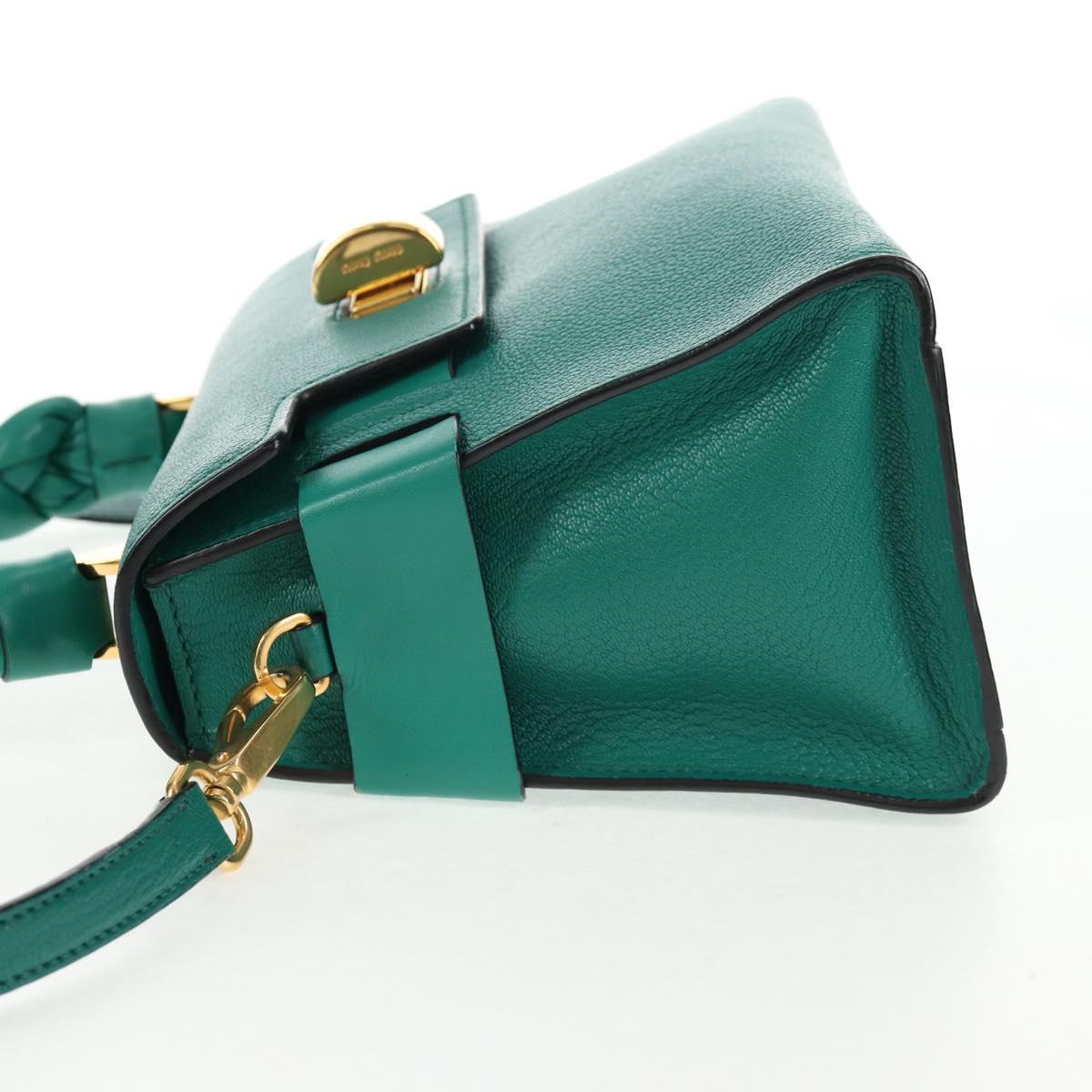 Miu Miu Matelasse Hand Bag Leather 2way Green Gold Auth 143983M