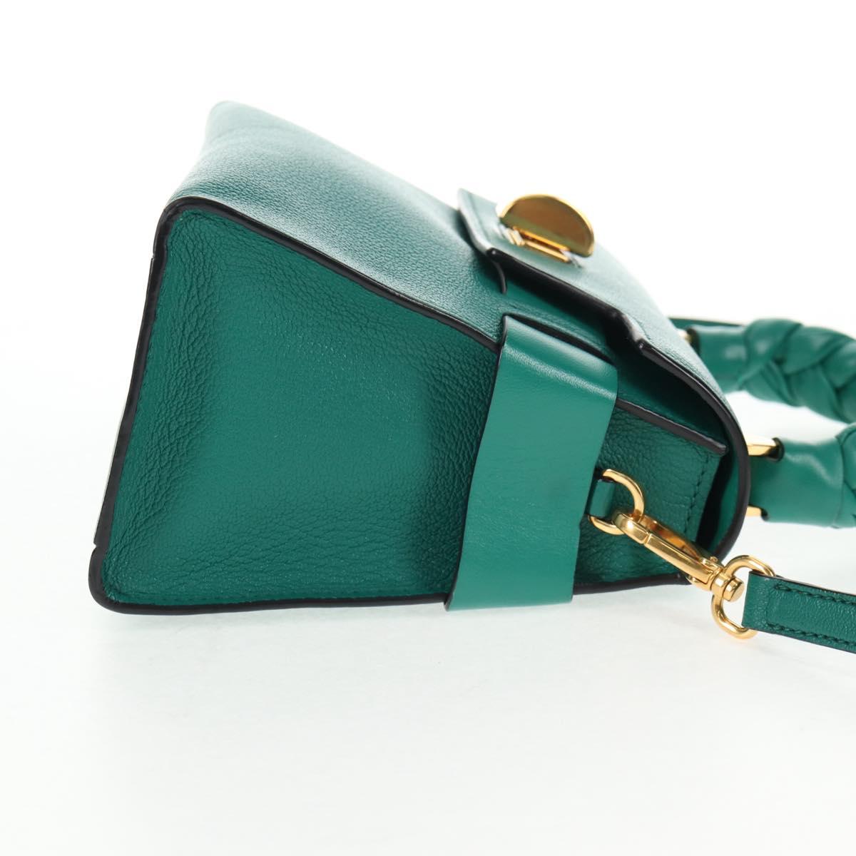 Miu Miu Matelasse Hand Bag Leather 2way Green Gold Auth 143983M