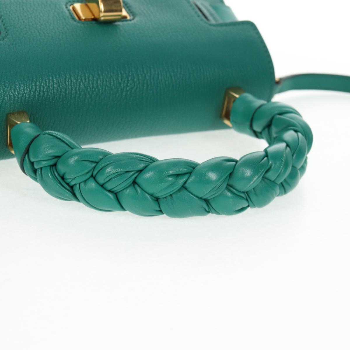 Miu Miu Matelasse Hand Bag Leather 2way Green Gold Auth 143983M