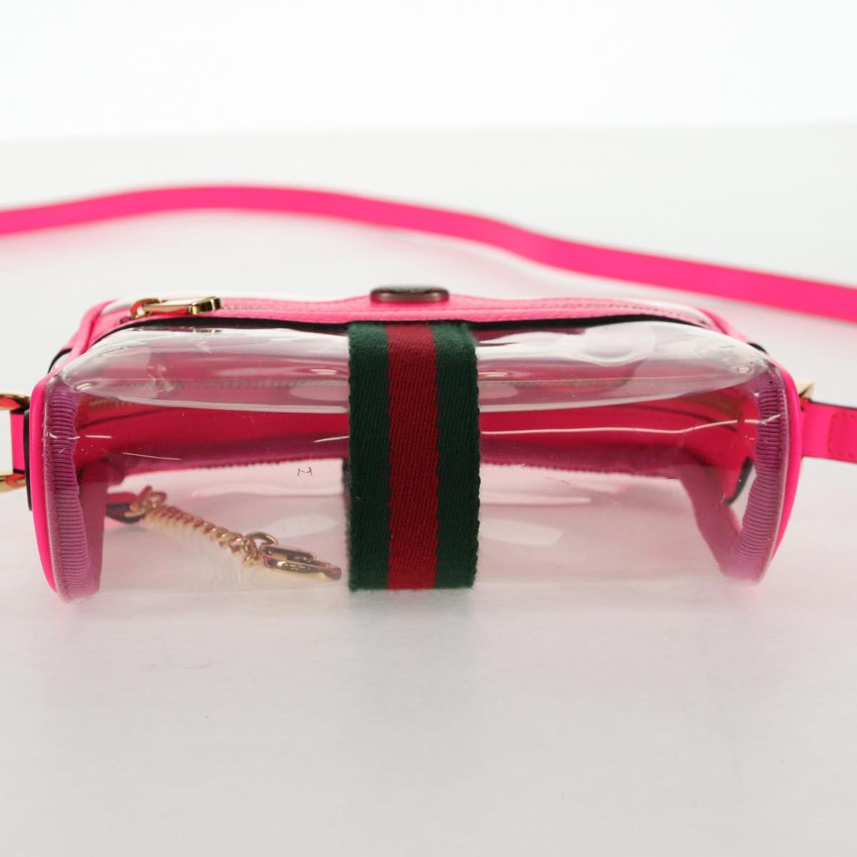 GUCCI Web Sherry Line Shoulder Bag Vinyl Clear Pink gold 517350 Auth 143984V