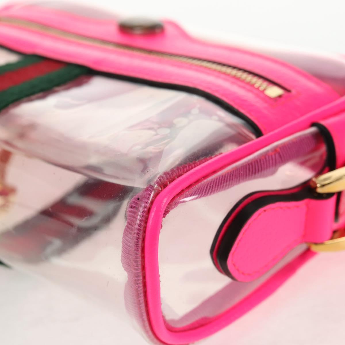 GUCCI Web Sherry Line Shoulder Bag Vinyl Clear Pink gold 517350 Auth 143984V