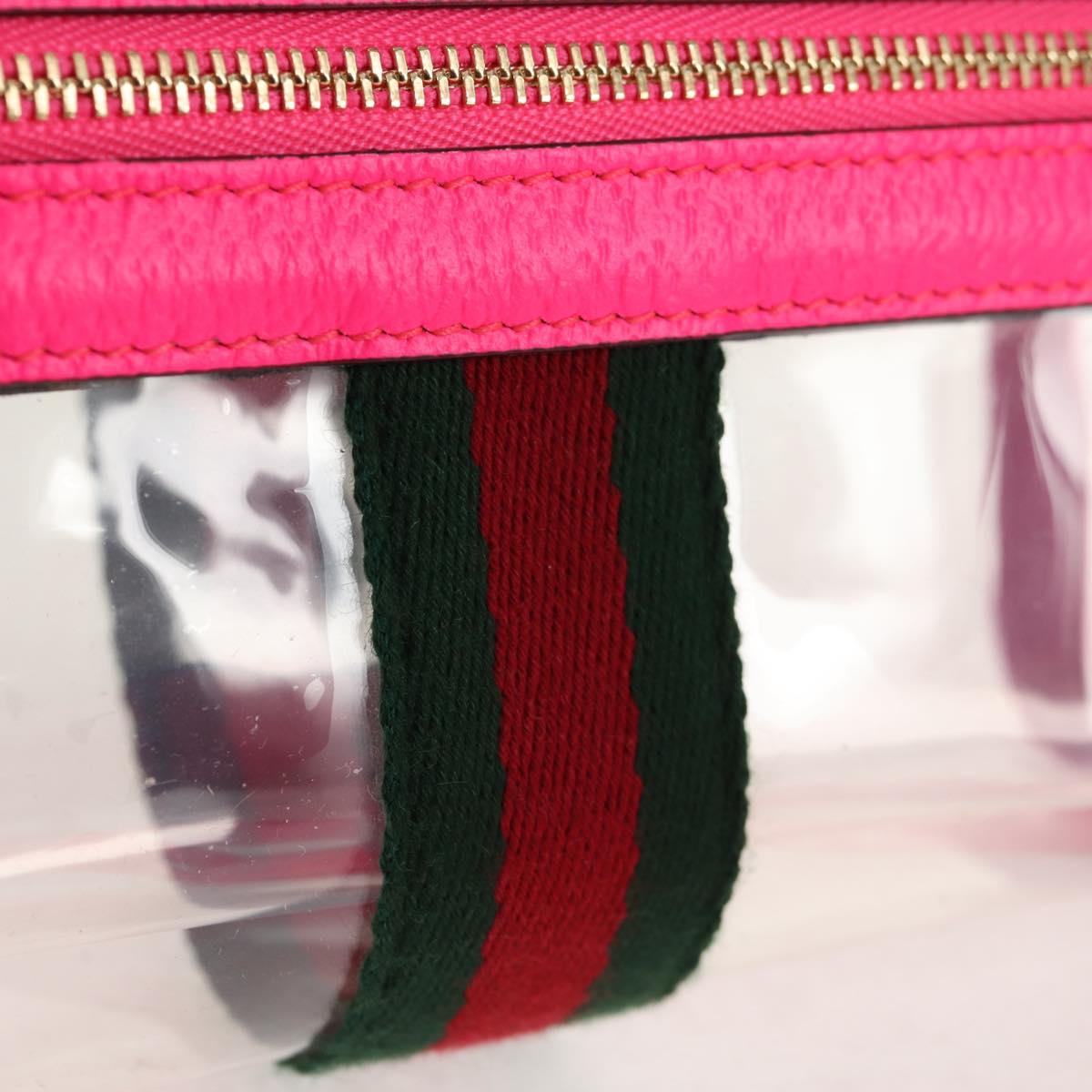 GUCCI Web Sherry Line Shoulder Bag Vinyl Clear Pink gold 517350 Auth 143984V