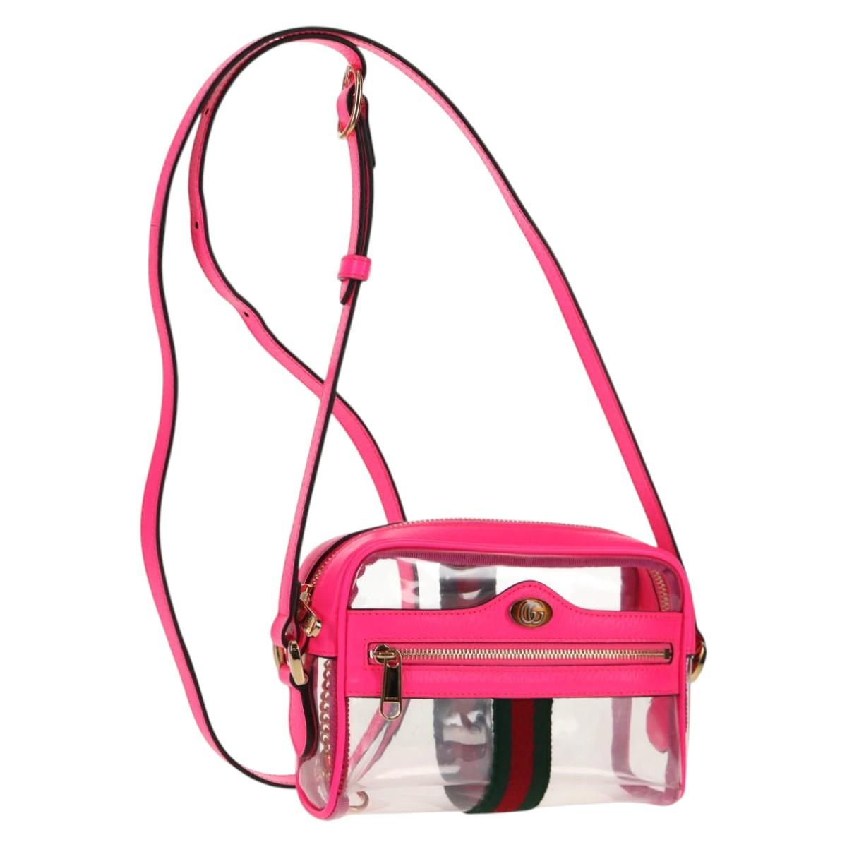 GUCCI Web Sherry Line Shoulder Bag Vinyl Clear Pink gold 517350 Auth 143984V