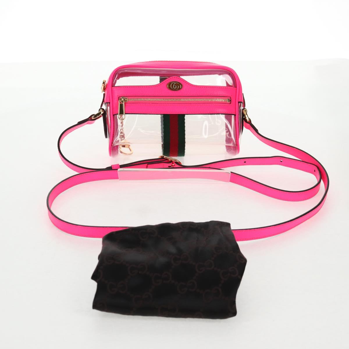 GUCCI Web Sherry Line Shoulder Bag Vinyl Clear Pink gold 517350 Auth 143984V