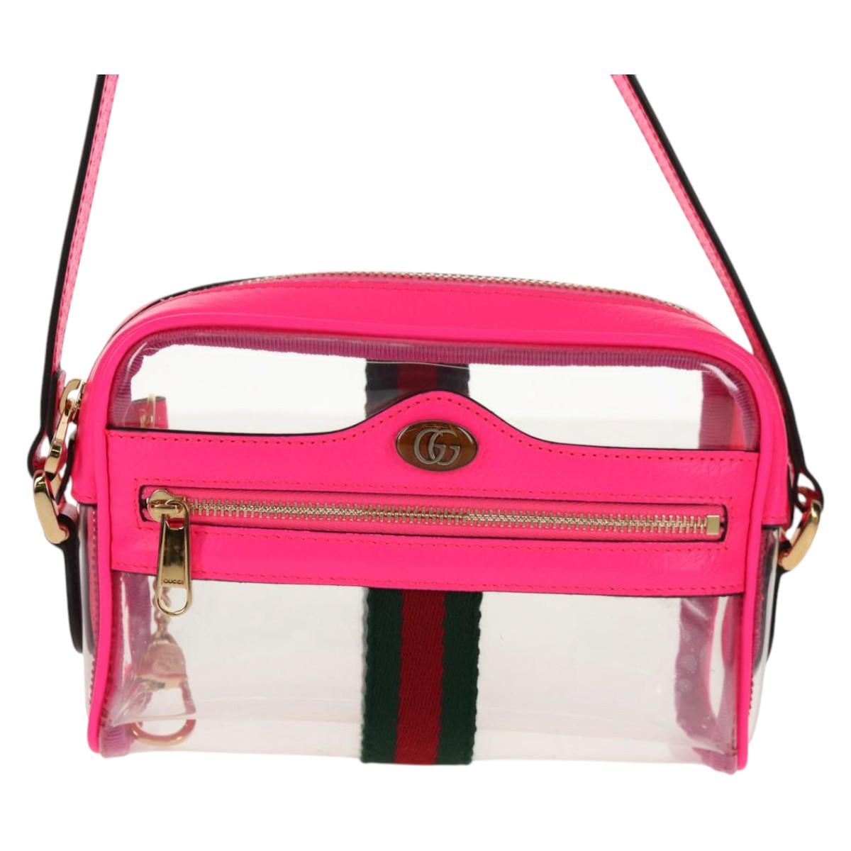 GUCCI Web Sherry Line Shoulder Bag Vinyl Clear Pink gold 517350 Auth 143984V