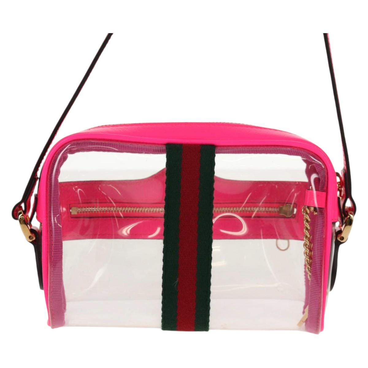 GUCCI Web Sherry Line Shoulder Bag Vinyl Clear Pink gold 517350 Auth 143984V