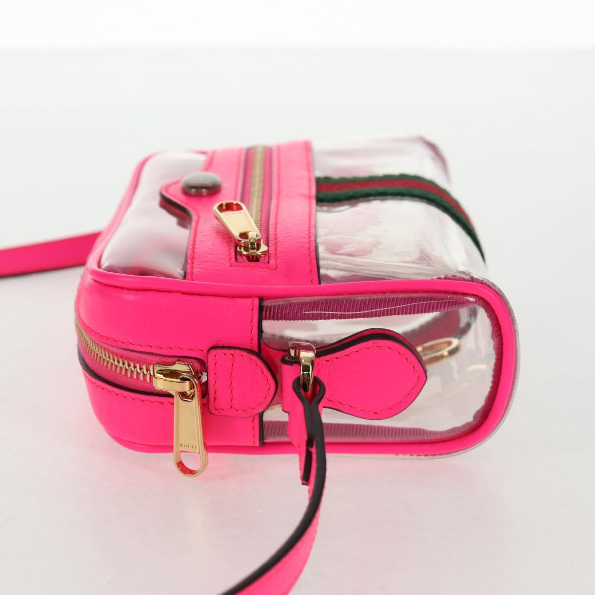 GUCCI Web Sherry Line Shoulder Bag Vinyl Clear Pink gold 517350 Auth 143984V