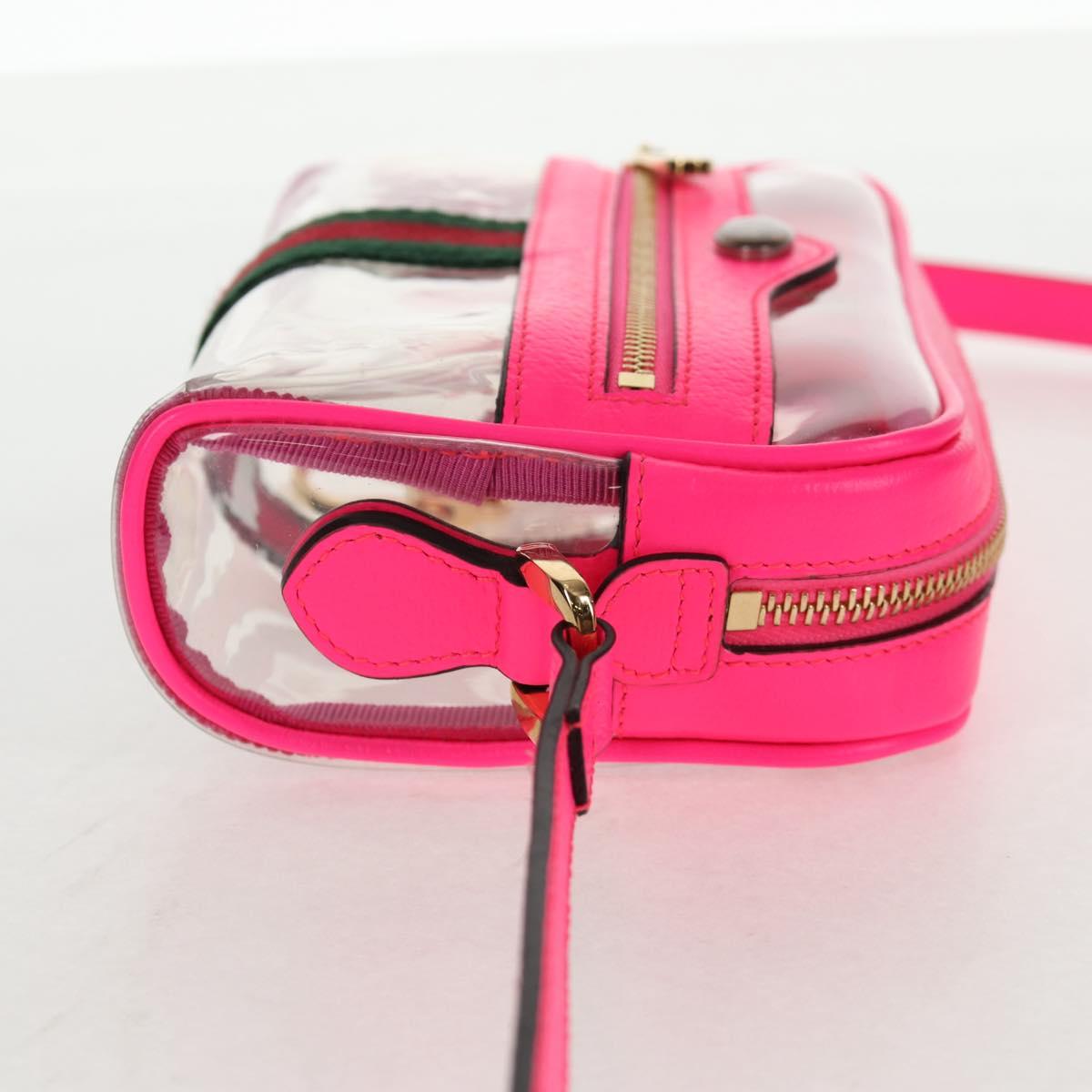 GUCCI Web Sherry Line Shoulder Bag Vinyl Clear Pink gold 517350 Auth 143984V