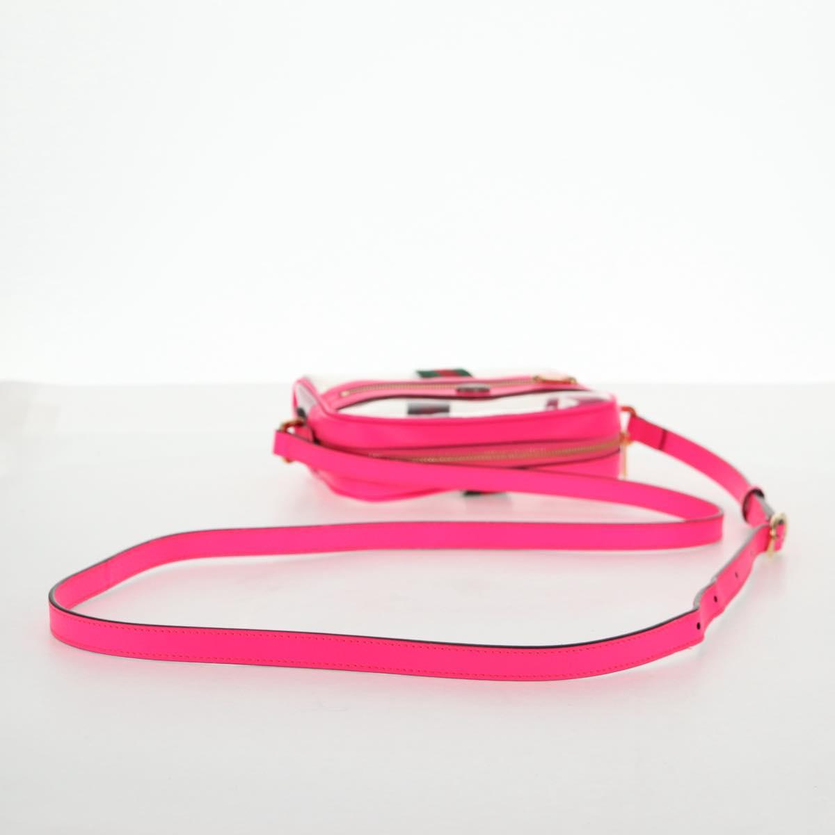 GUCCI Web Sherry Line Shoulder Bag Vinyl Clear Pink gold 517350 Auth 143984V