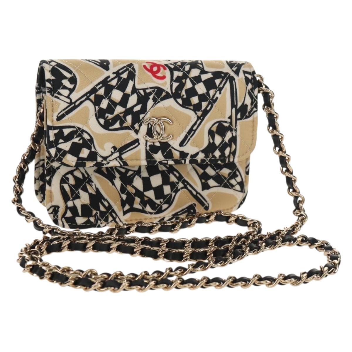 CHANEL Matelasse Chain Shoulder Bag Nylon Brown Gold CC Auth 144002M
