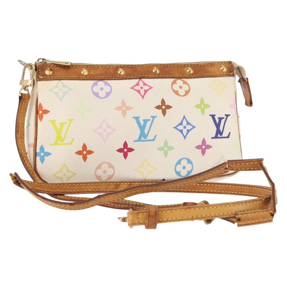 LOUIS VUITTON Multicolor Pochette Accessoires Pouch White M92649 LV Auth 144020