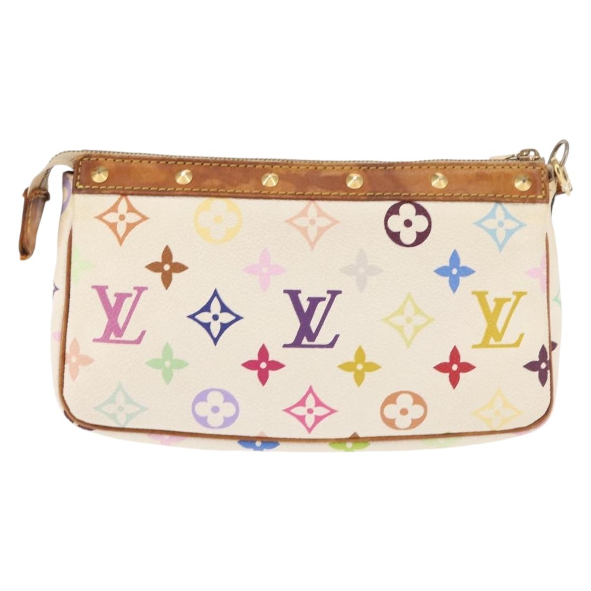 LOUIS VUITTON Multicolor Pochette Accessoires Pouch White M92649 LV Auth 144020