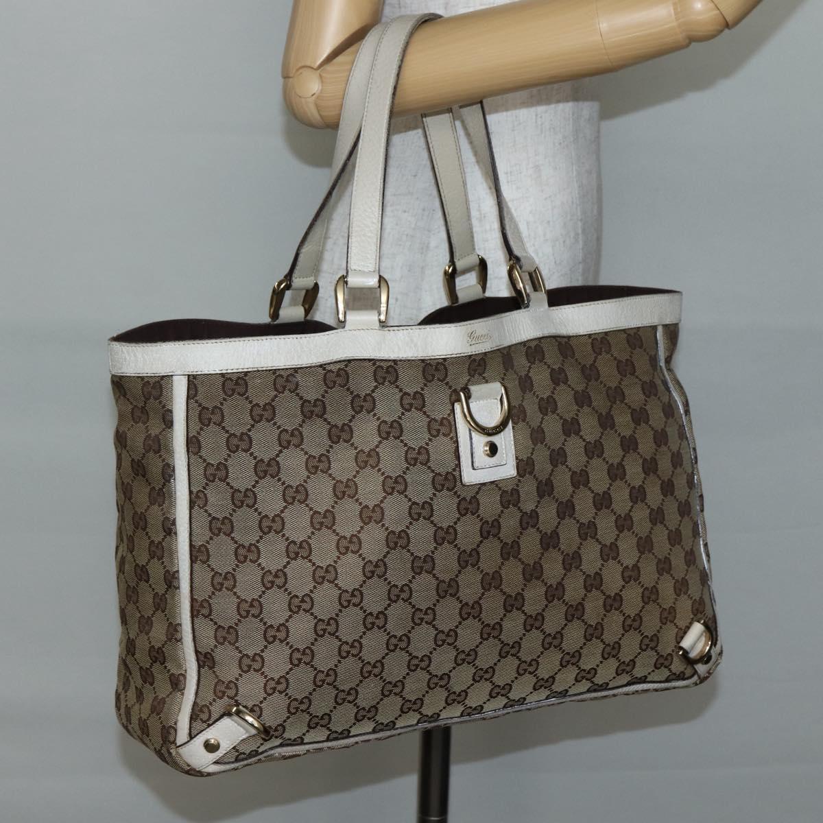 GUCCI GG Canvas Abbey Tote Bag Beige Gold 141472 Auth 144074