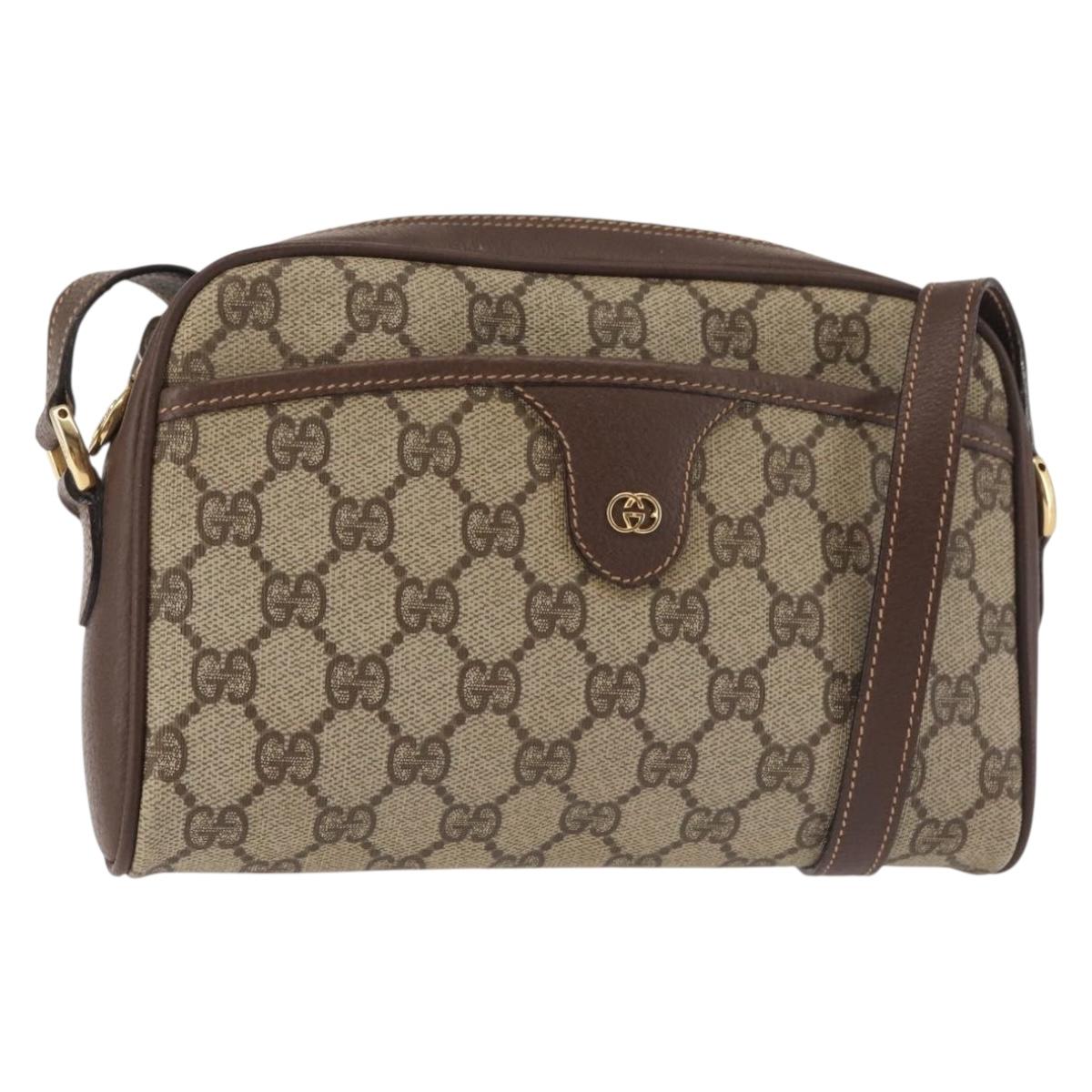 GUCCI GG Supreme Shoulder Bag PVC Beige Silver 001 58 6594 Auth 144076